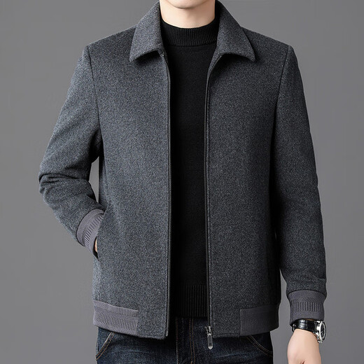 JINBA pure wool jacket men's autumn and winter high-end middle-aged men's thick lapel woolen jacket men's jacket navy blue M
