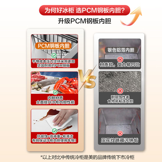 Midea small steel cannon freezer 200/300/400/500/700 liters household small freezer, minus -40 degrees ultra-low temperature, 300 liters or more large capacity energy-saving commercial freezer, top version/-40 degrees deep freezing quick freezing/inner steel and outer steel 300 liters