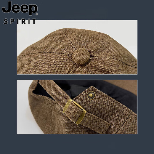 JEEP SPIRIT retro progressive hat women's big head beret square round face small cotton linen Japanese style literary reverse wearing cap for men retro brown one-size-fits-all adjustable