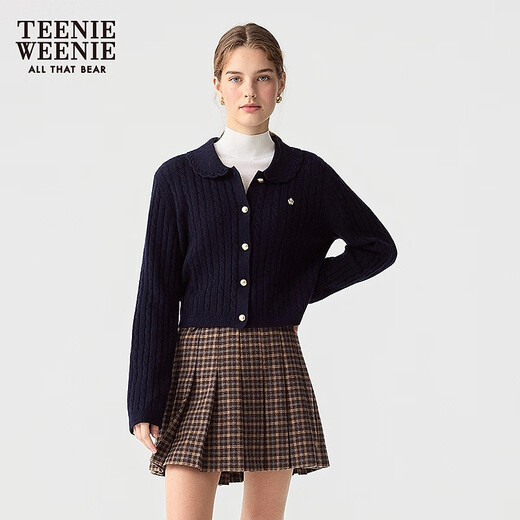 Teenie Weenie Bear Women's Four Seasons Triche Trigan Cardigan 2025 AUTOMNE NOUVELLE GIRLE SENSE SENSE CONFORT Pull bleu marine S