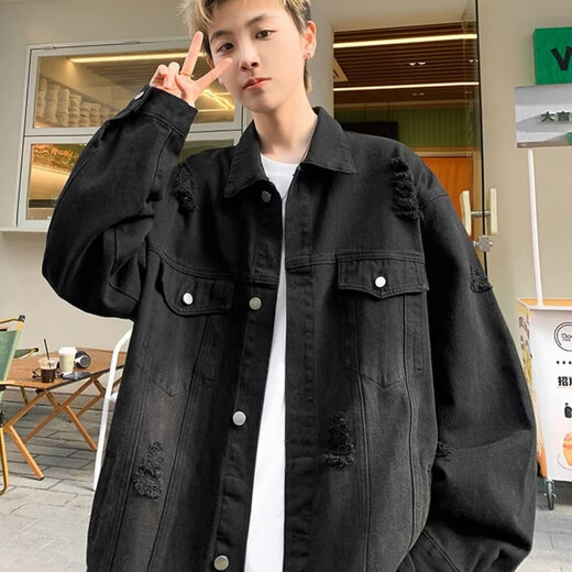 Cha Bailun CHELDBAILANNC denim jacket for men 2025 autumn Hong Kong style ripped American high-end loose student handsome trendy jacket for men Y1108 blue XL