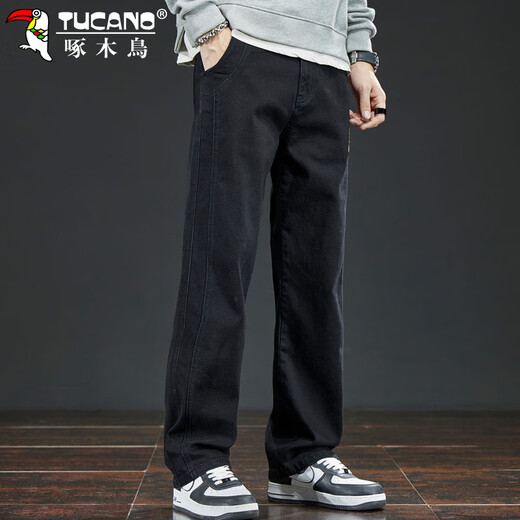 Woodpecker (TUCANO) jeans men's autumn and winter pants men's loose straight casual pants American wide-leg trousers black 32