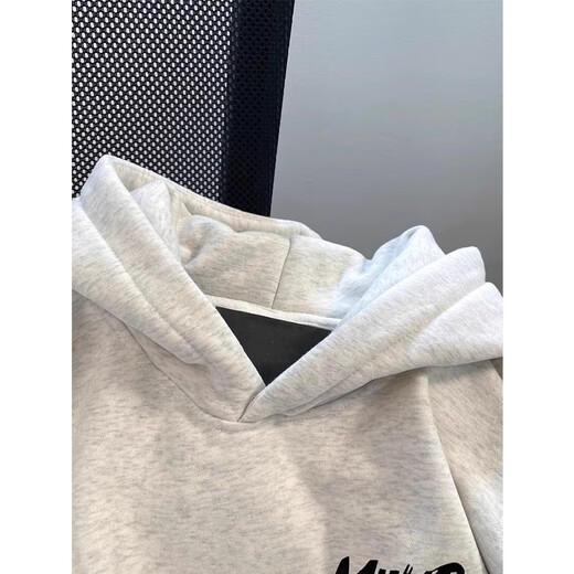 Cotton American heavyweight high street hooded sweatshirt for men in autumn and winter 2025 new trendy loose top jacket with velvet white gray 3346 regular high quality 27 XL 125-140Jin Jin is equal to 0.5 kg