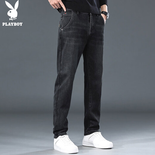 Playboy (PLAYBOY) jeans men's autumn and winter loose straight business casual pants men's trendy trousers black gray 34