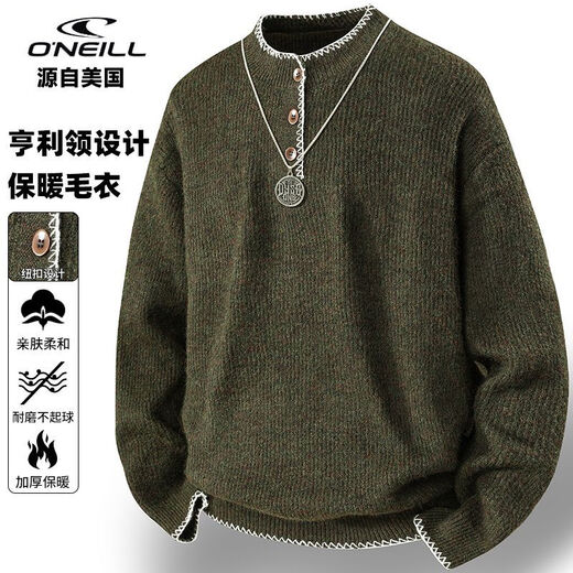 O NEILL American ONEILL brand American retro lazy casual Henry collar sweater men's trendy brand thickened sweater men's apricot L recommended 120-140Jin Jin equals 0.5 kg