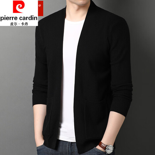 Pierre Cardin wool cardigan jacket for men spring and autumn new solid color V-neck loose large size sweater sweater top for young and middle-aged people 8386 black XL 175 recommended 130-145 Jin Jin equals 0.5 kg