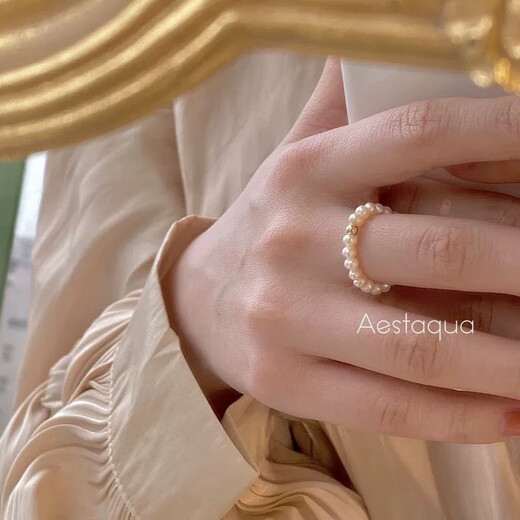 Zhuji Freshwater Nuclear Pearl Transfer Ring Women's Millet Bead Elastic Index Finger Ring High-end Light Luxury Holiday Gift Natural Pearl Transfer Ring About 6cm