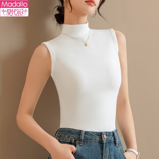 Modal velvet small turtleneck plus velvet thickening bottoming shirt for women autumn and winter sleeveless outer wear elastic slim vest top Khaki 2XL