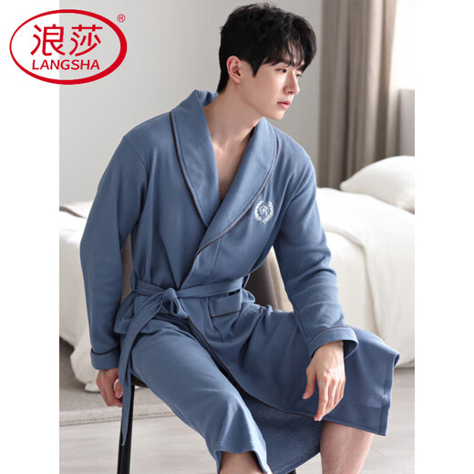 
Langsha waffle bathrobe men's spring and autumn pure cotton medium-length men's nightgown 2025 new absorbent integrated bathrobe LJ16834 3XL [weight 180-200Jin [Jin equals 0.5 kg]]