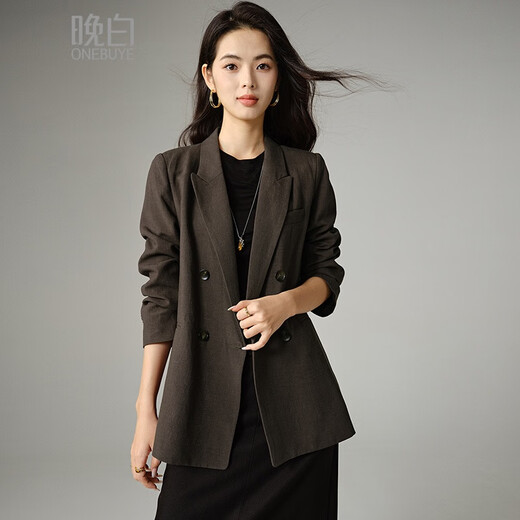 Late White Off-Size Clearance 2026 Spring Lyocell Linen Shoulder Suit Top Temperament Versatile Suit Jacket Women Brown M