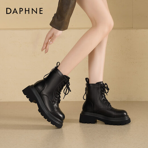 Daphne thick-soled Martin boots for women 2025 autumn and winter new British style short boots for women, fashionable and versatile black boots for women, slim boots, versatile black 5.5cm thick sole 37