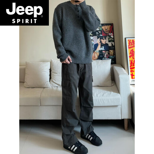JEEP SPIRIT dark gray American retro Henry collar sweater men's winter cleanfit lazy style inner sweater dark gray M