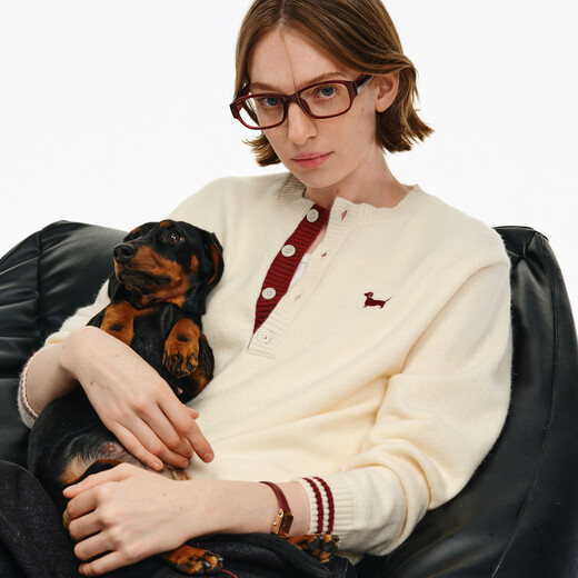 PCLP intermediate color Henry collar sweater spring and autumn loose American retro trendy couple lapel sweater apricot L