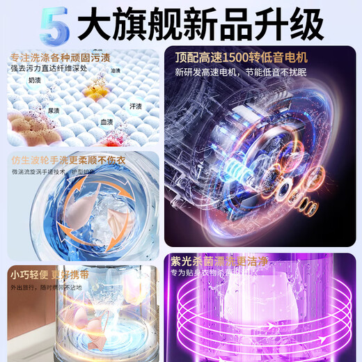 Xiaomi Buyi mini underwear washing machine special all-in-one machine for washing socks and underwear, small wireless portable laundry, plug-in model, no installation + LCD digital display + 2 large cleaning