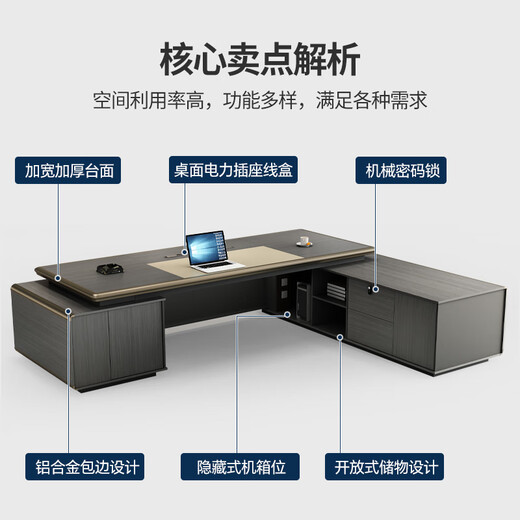 Welski boss desk high-end and atmospheric office leader president desk Italian light luxury general manager desk set 2.4 meters double short cabinet boss desk