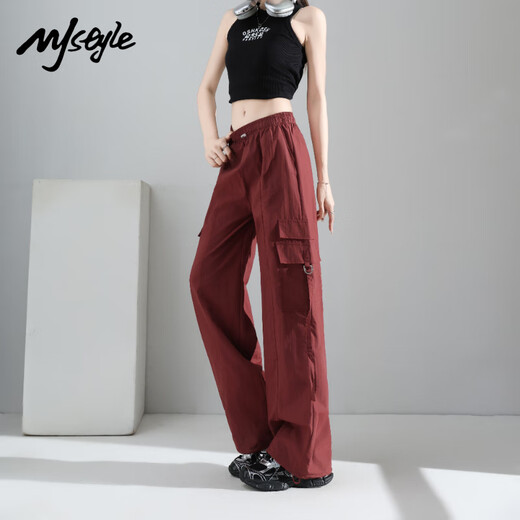 MJ STYLE overalls for women 2025 summer new thin sports pants quick-drying wide-leg casual pants burgundy XL