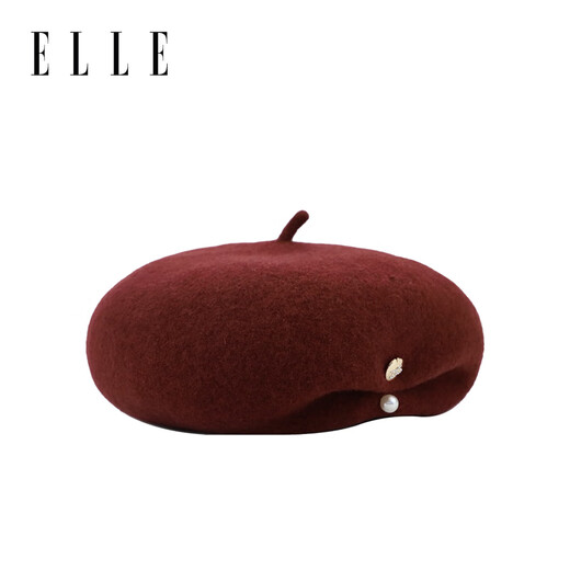 ELLE 100% wool beret women's autumn and winter warm, fashionable and versatile retro painter pumpkin bud hat