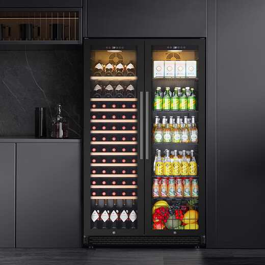 Bacchus double-door wine cabinet 150 bottles 1.76 meters Ice bar thermostatic cabinet multi-functional household tea cabinet fresh cabinet large capacity built-in air-cooled frost-free living room villa left wine display + right ice bar (integrated dual-temperature air-cooling) 58 bottles