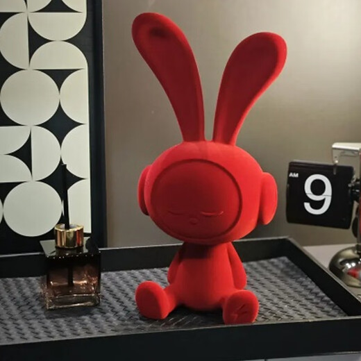 Flocked lightning rabbit sitting ornaments cartoon creative modern light luxury living room wine cabinet TV cabinet entrance decoration lightning rabbit red