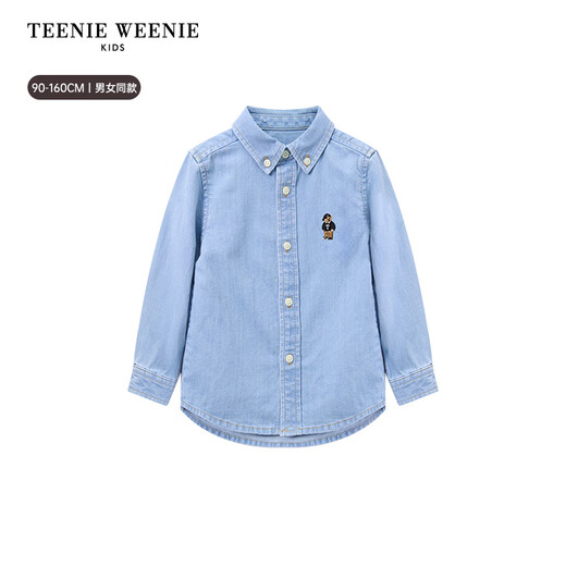 Teenie Weenie Kids 25 spring and summer new style long-sleeved denim shirt for boys and girls, denim color 90 cm