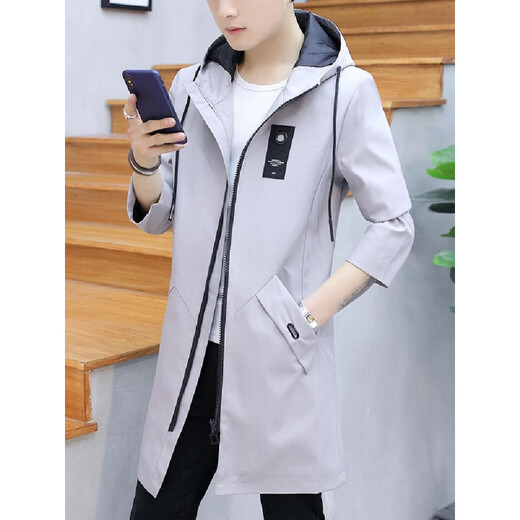 Huanyi Hangzhou Italian-French windbreaker men's mid-length men's autumn coat 2025 men's spring and autumn slim handsome jacket casual cloak small square (black plus velvet 3XL