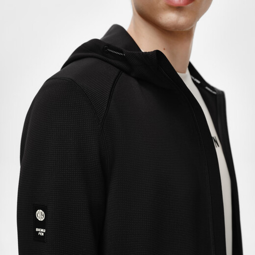 Biyinlefen Check T 2025 Autumn New Men's Outdoor Sunscreen Soft Hooded Knitted Jacket Texture 07 Black XL (110)