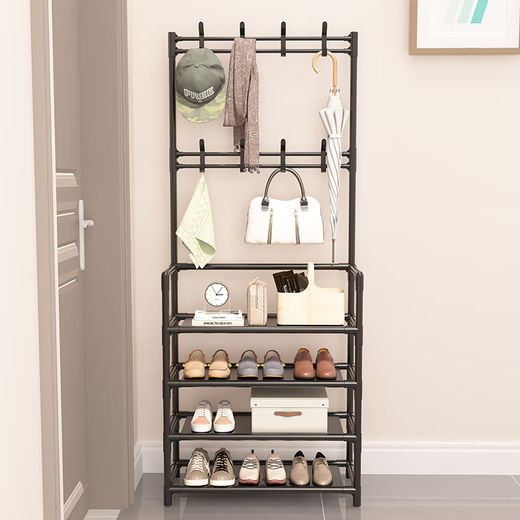Zhizhi Yifan multi-functional shoe rack, coat and hat integrated home entrance door storage rental room layer simple, strong and durable black - 4 layers 60cm textile model
