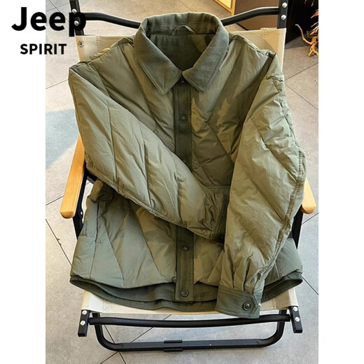 JEEP SPIRIT Diamond Plaid Light Thin Cotton Jacket Men's Winter Shirt Collar Fake Two-Piece Jacket Pian Shuai Army Green Jacket Men Black M 90-115Jin Jin is equal to 0.5 kg