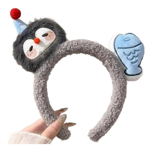 Penguin fish headband for women 2025 new high skull hair bundle plush cute funny headband photo hairpin headdress Penguin fish headband 2 pieces