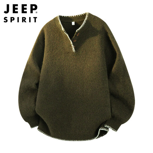 JEEP SPIRIT Jeep American style lazy style sweater men's autumn and winter Henry collar casual sweater jacket dark army green XL