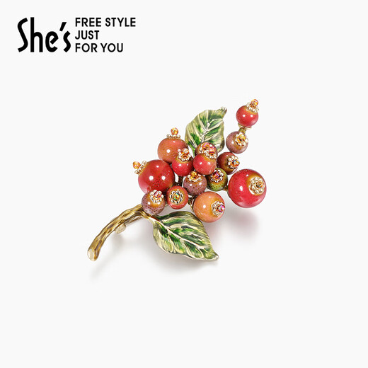 She s Qianzi artistic conception oriental style new Chinese style hawthorn fruit brooch high-end light luxury corsage brooch birthday gift for women Maple Leaf Red A0-Hawthorn String