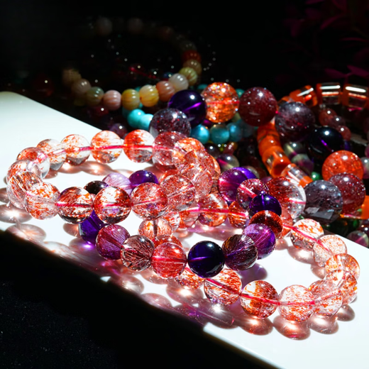 Fat Donglai's same style gold strawberry red rabbit hair tourmaline bracelet Peter stone purple titanium aurora tanzanite titanium crystal super seven crystals Wei Zhenpin Jewelry Live Room Live Room Selection