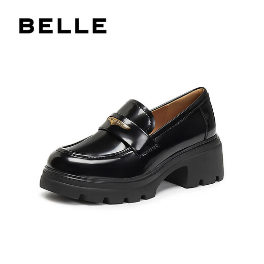 Belle Women's Shoes Loafers Women's British Small Leather Shoes 25 Autumn New Commuting Shoes JD007CM5 Black-Glossy 38