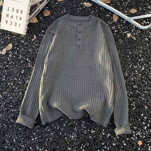 XUEDEYA Chaoshan sweater men's pit texture Henry collar solid color long-sleeved sweater men's American texture pullover sweater white M