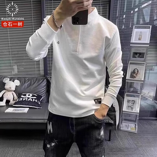 KAZUKI KURAISHI Kazuki Kuraishi trendy brand solid color Henley round neck sweatshirt men's spring and autumn new fashion casual long-sleeved clothes black 3XL 162-175Jin Jin is equal to 0.5 kg
