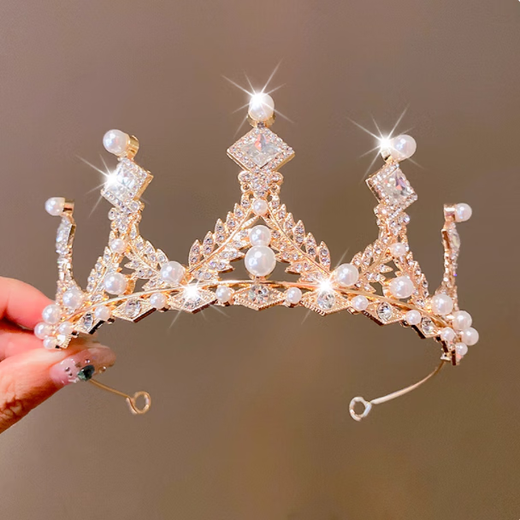 Bangboshi large crown headband children princess rhinestone crown girl girl birthday gift stage performance crown headband golden pearl crown