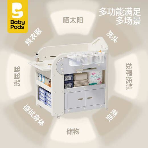 babypodsbabypods尿布台宝宝护理台新生婴儿床多功能移动换尿布幼儿洗澡台 【隔尿防水】多功能护理台+防尿垫+矽胶垫+挂篮 其他 组装 框架结构