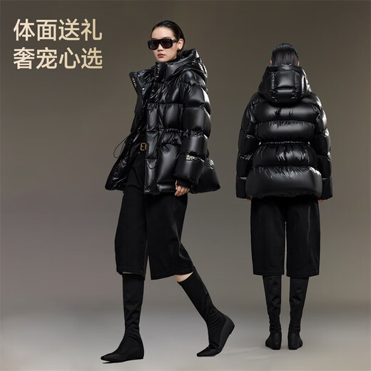 Gao Fan and Yang Mi's same style black gold goose down jacket Queen 5.0 five-lattice women's puff down jacket fashionable versatile thickened jacket black S