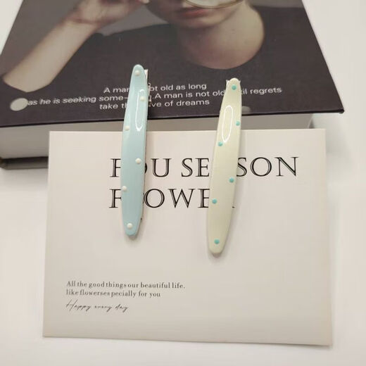 CHANSUNRUN Korean style blue and white polka dot cream hairpin dripping oil duckbill side clip fashion bangs clip hairpin headdress blue and white polka dot hairpin blue 2 + white 2 4 pcs