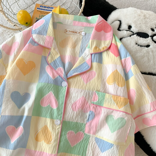 
Shiganudopamine love pajamas for women, summer cloud sao short-sleeved three-piece set home clothes, Chinese Valentine's Yunduo Cotton-J9901 Paradise Puppy Three-piece set M [Suggestion 75-100Jin [Jin equals 0.5 kg]]