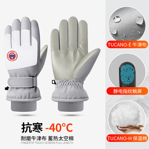 Huaneng Qi Gloves Men's Autumn and Winter Cycling Electric Vehicle Plus Velvet Windproof and Water Repellent Warm Women's Touch Screen Cotton Ski Gloves 3D Curved Finger Men's and Women's Style - Gray with Black Velvet Thickening + Windproof and Waterproof + Recommended for Cycling