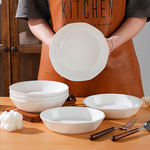 7-inch white diamond ceramic plate, home creative dish plate, high-looking cooking plate, simple and versatile round plate, 1 piece of 7-inch diamond plate, white