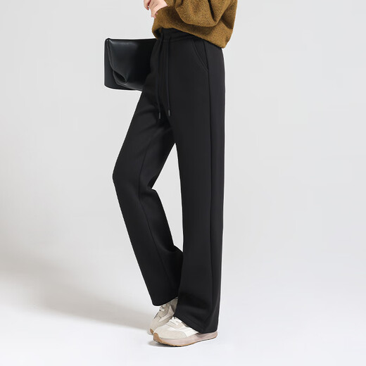 Everyday wide-leg pants for women in autumn and winter, new thickening, lazy style, slimming, high-waisted, straight-leg pants for small people 007 black 2XL