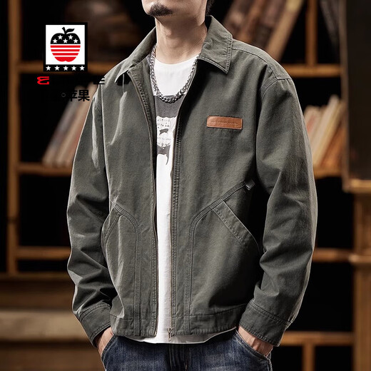 AEMAPE Detroit Workwear Jacket Men's 2025 New American Retro Trendy Brand Pure Cotton Casual Handsome Small Man Tops 6085 Dark Gray Regular XL Recommendation 160-175Jin Jin is equal to 0.5 kg