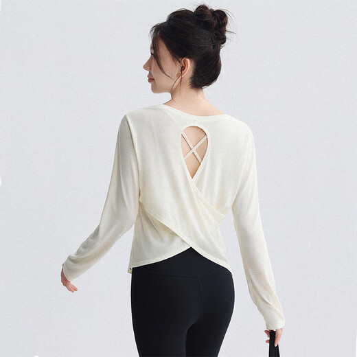 Yu Hee Hee Beautiful long-sleeved yoga wear Pilates suit three-piece cross-beautiful back blouse training and running sports suit white top + black pants M (100-110Jin Jin equals 0.5 kg)
