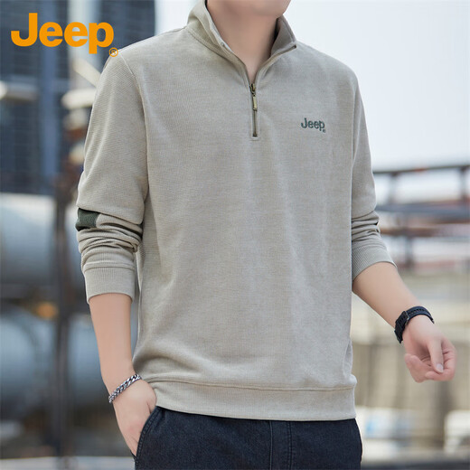 JEEP Jeep sweatshirt men's spring and autumn zipper loose long-sleeved T-shirt men's casual sportswear men's apricot 2XL