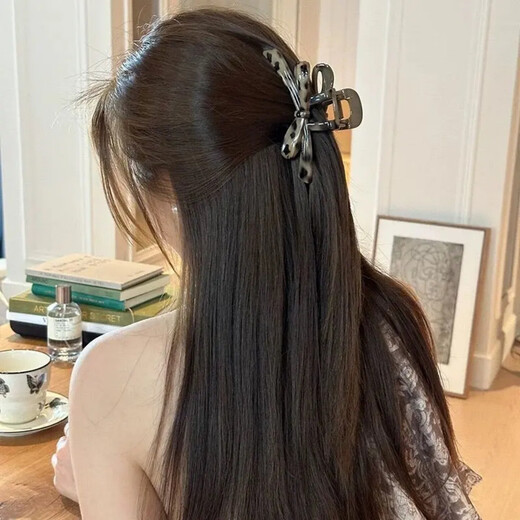 Acrylic smudged leopard print bow clip hair clip large hair volume shark clip niche high-end headwear clip - coffee color