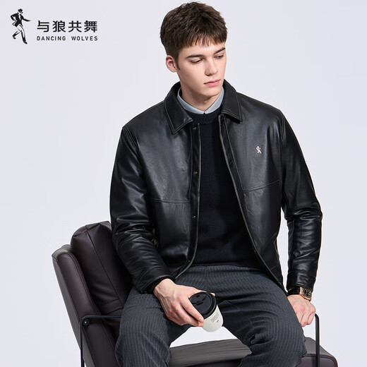 Dances with Wolves Goose Down Liner Lapel PU Jacket Men's 2025 Autumn and Winter New Casual Composite Leather Men's Jacket 1033 Black 001 S (165)