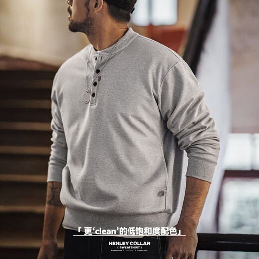 Maden workwear American casual Henry collar woolen sweatshirt gray cleanfit long-sleeved bottoming shirt men's autumn floral gray S