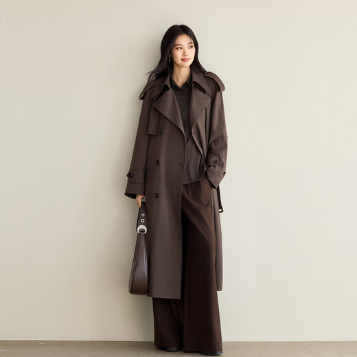 Eifini Jiang Xin endorses Eifini anti-wrinkle TR fabric classic old money double-breasted windbreaker 2025 autumn new sandstone brown L